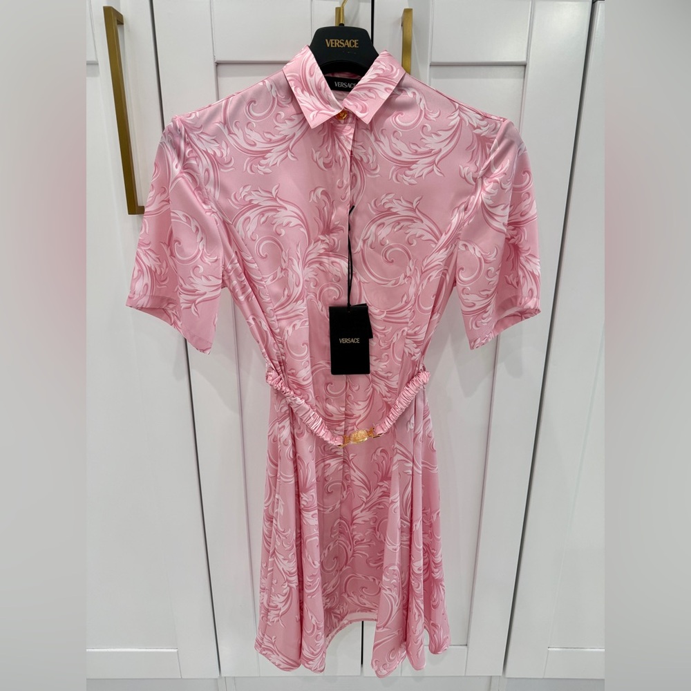 Versace Pink Baroque Print Dress